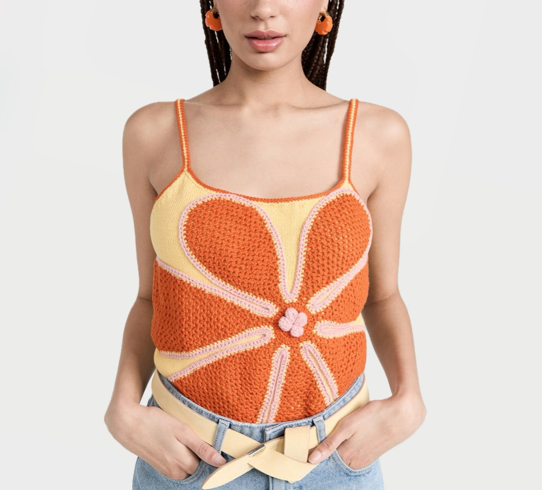 Lingua Franca Crochet Flower Tank - Pale Yellow