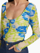 GANNI Floral‎ Mesh Scoop Neck Top
