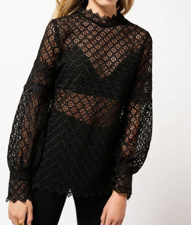 IRO Amia Macramé Lace Blouse - Black