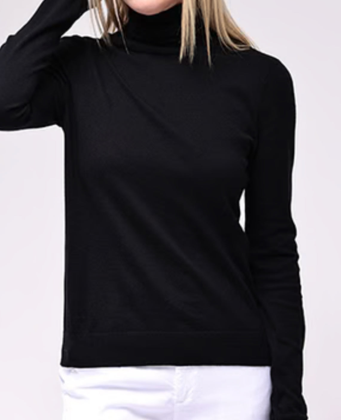 Minnie Rose Supima Cotton Cashmere Long Sleeve Turtleneck - Black