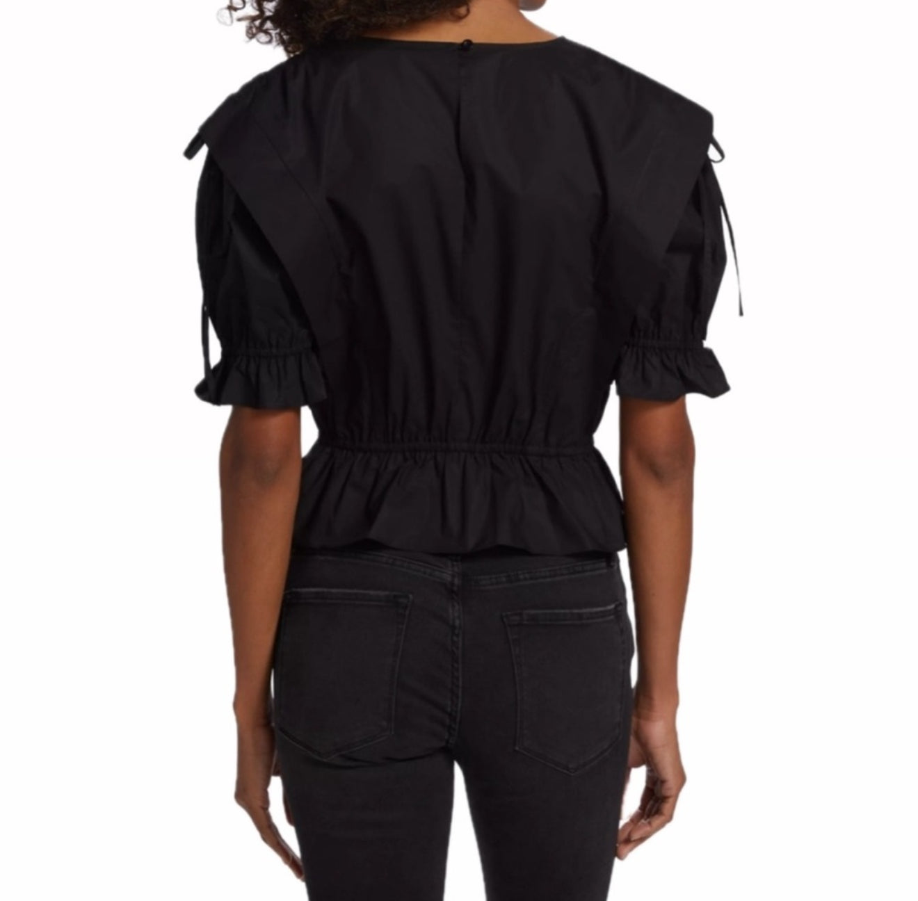 Frame Cinched Shoulder Tie Blouse - Black