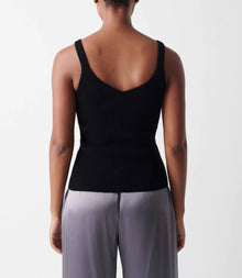 White + Warren Ribbed V Neck Cashmere Tank - Black