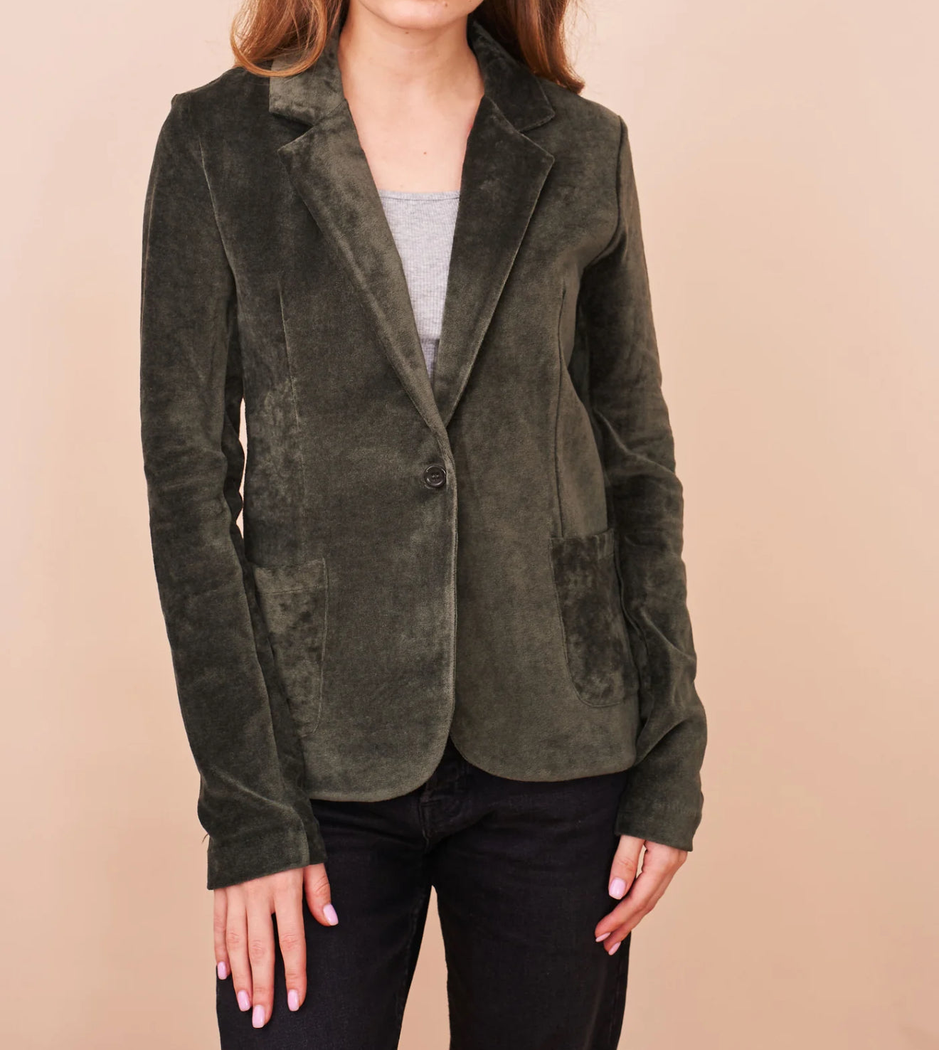 Majestic Filatures Velour One Button Blazer - Forest