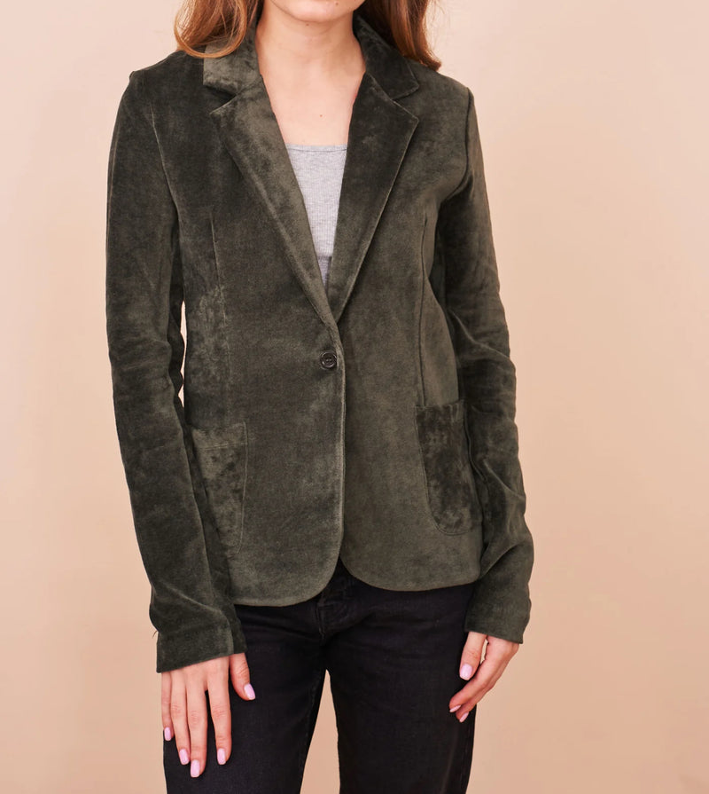 Majestic Filatures Velour One Button Blazer - Forest