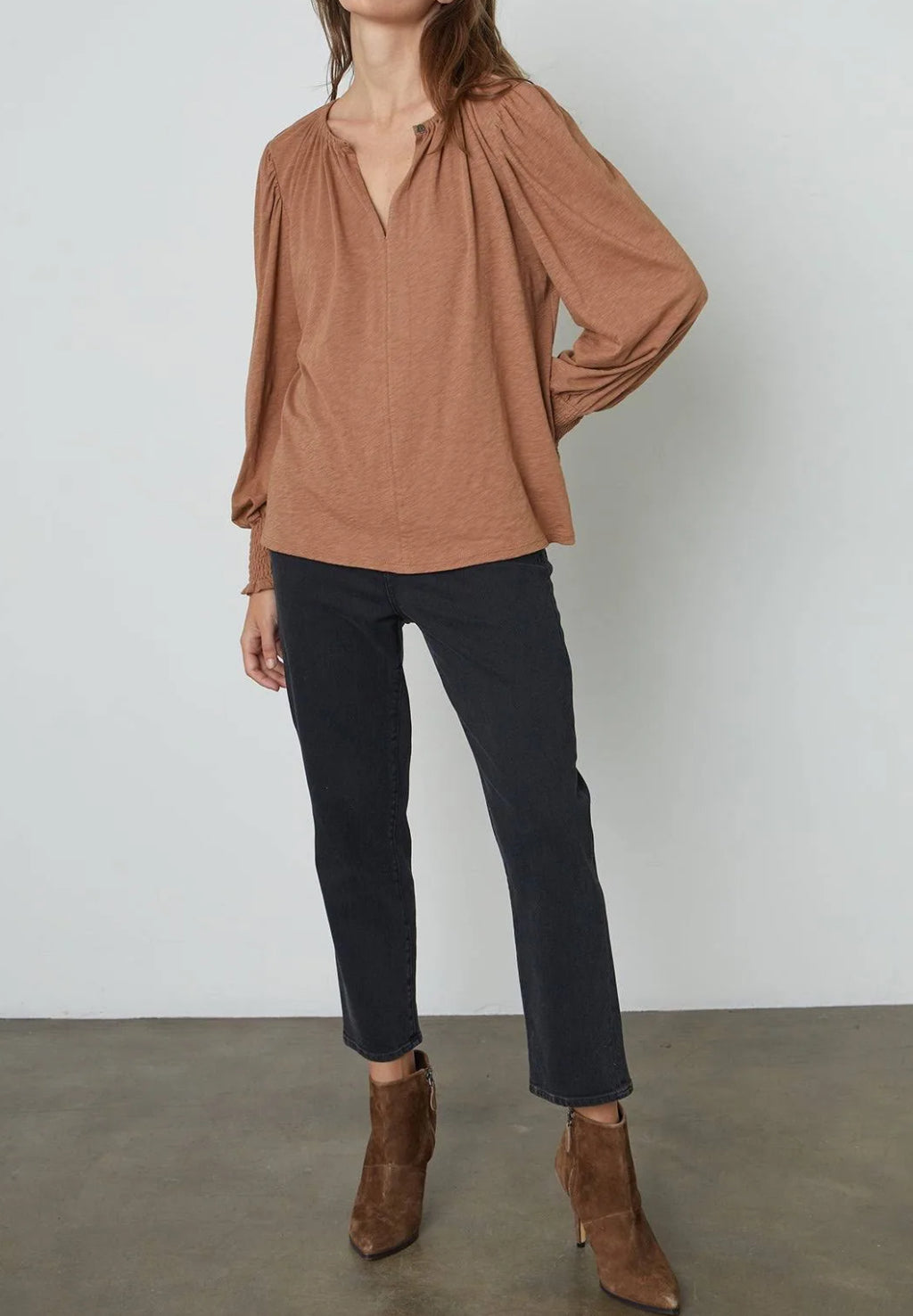 Velvet by Graham & Spencer Irina Split Neck Tee - Camel