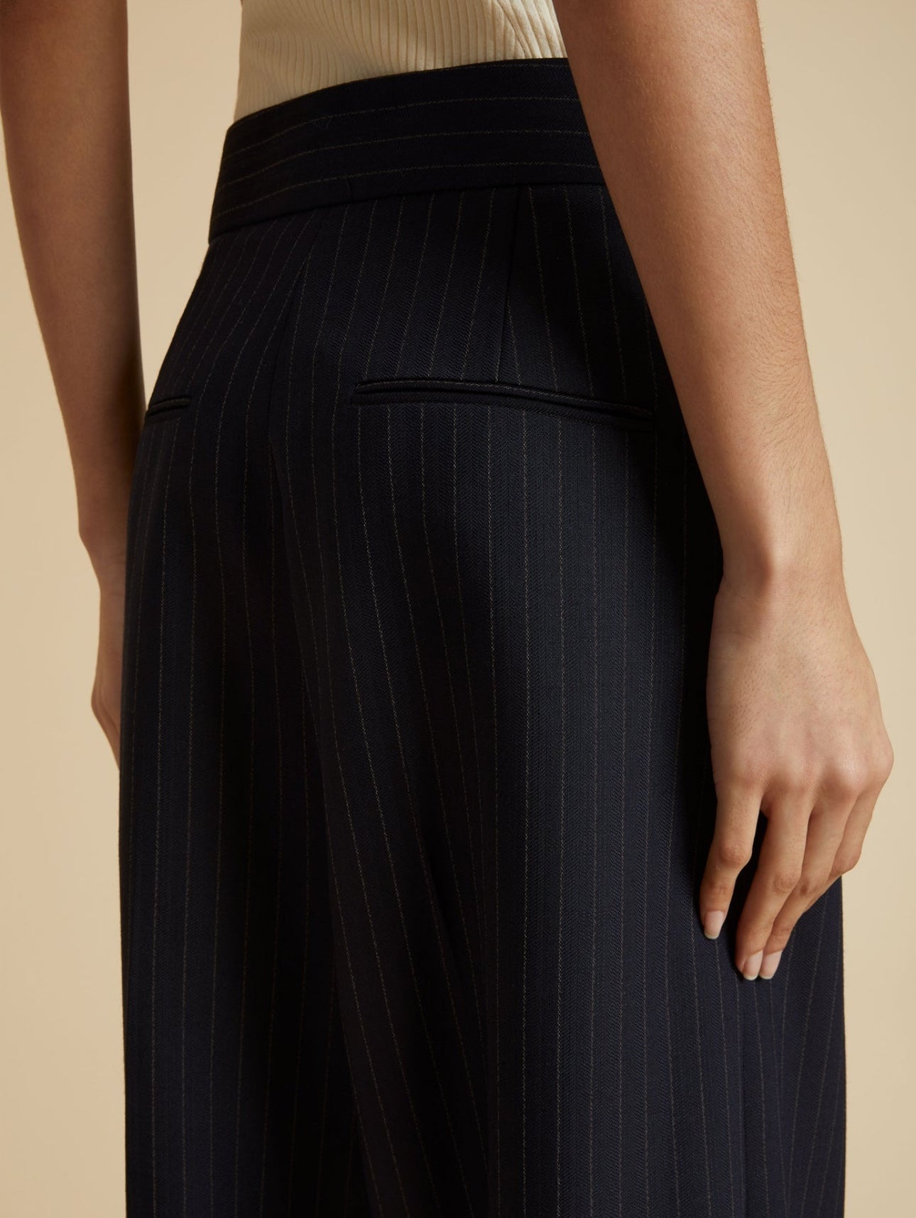 KHAITE The Banton Pant - Navy/White Stripe