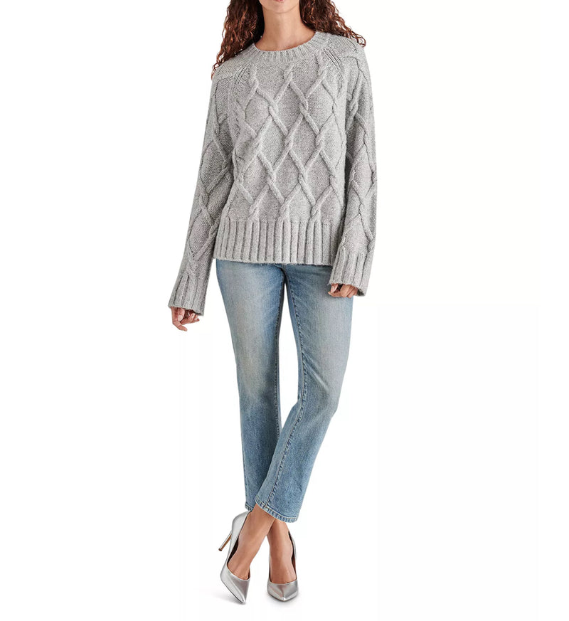 Steve Madden Micah Cable Knit Sweater - Silver/Grey