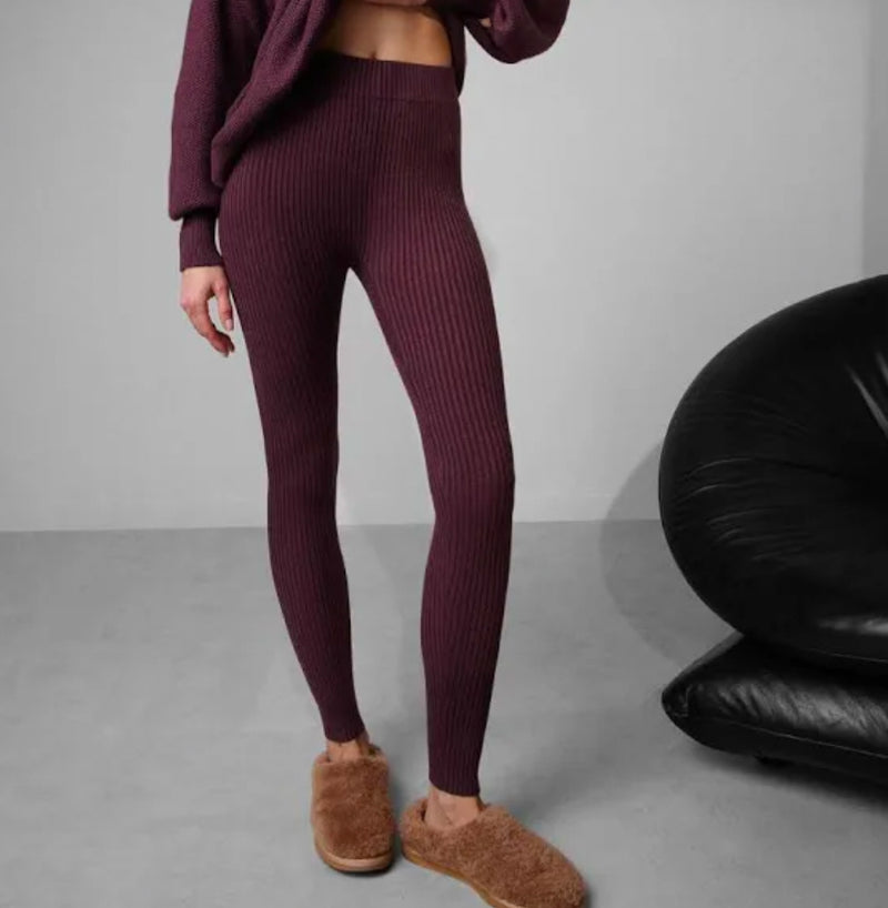 LUNYA Cozy Cotton Silk Ribbed Legging - Brandied Plum