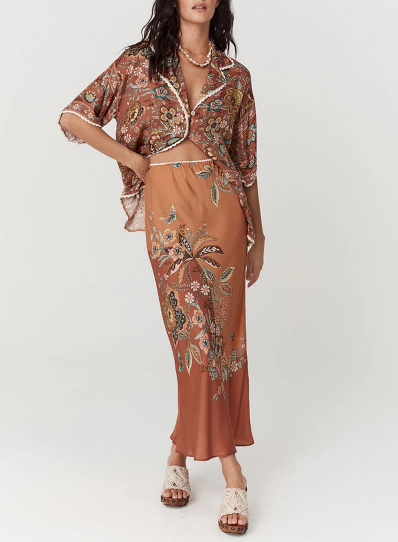 SPELL Mojave Lily Bias Skirt - Amber