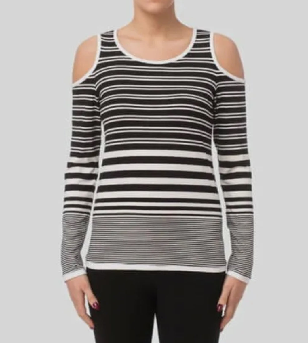 Joseph Ribkoff Stripe Cold Shoulder Top - Black/White