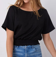 Bella Dahl Satin Smocked Waist Top - Black