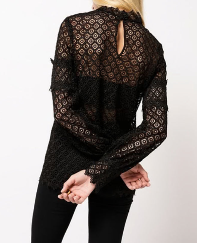 IRO Amia Macramé Lace Blouse - Black