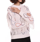 Minnie Rose Cable Corded Fringe Pullover - White Combo