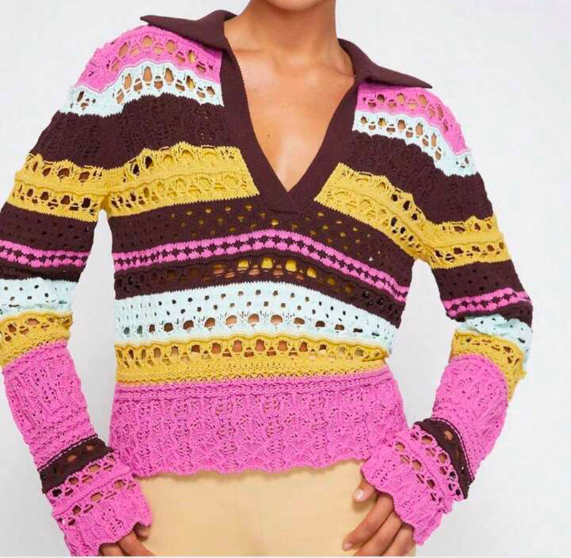 Jonathan Simkhai Roxana Macrame Pullover - Opera Pink Multi