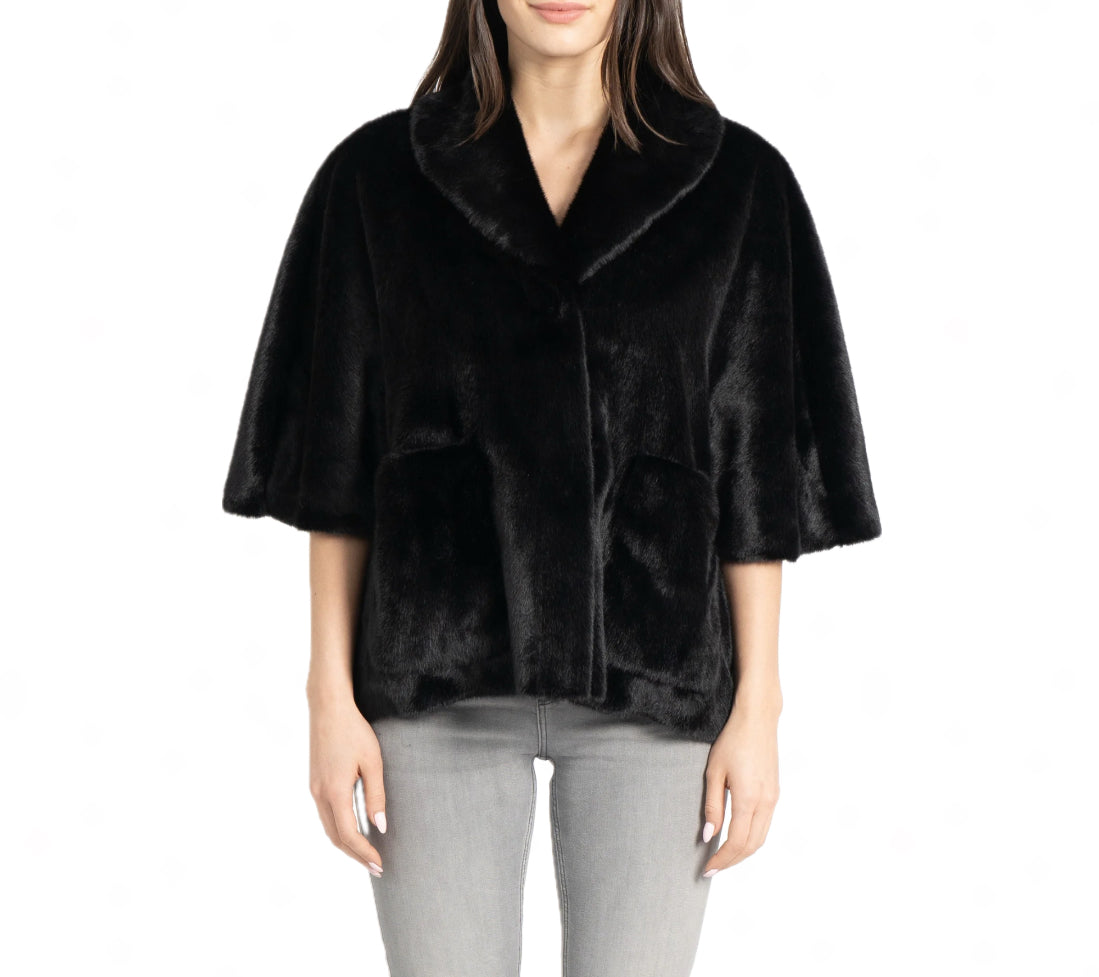 Love Token Peggy Faux Fur Topper - Black