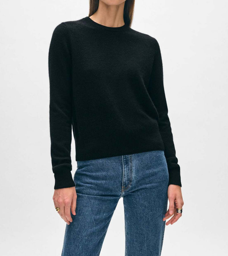 White + Warren Cashmere Shrunken Crewneck - Black