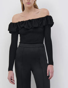 SIMKHAI Isabelle Ruched Knitwear Off Shoulder Top - Black