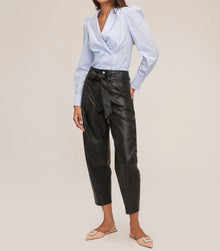 Marissa Webb Stevie Belted Leather Barrel Leg Pants - Black