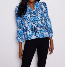 Sail to Sable Fall Floral Long Sleeve Tassel Front Top - Omphalodes/Blue