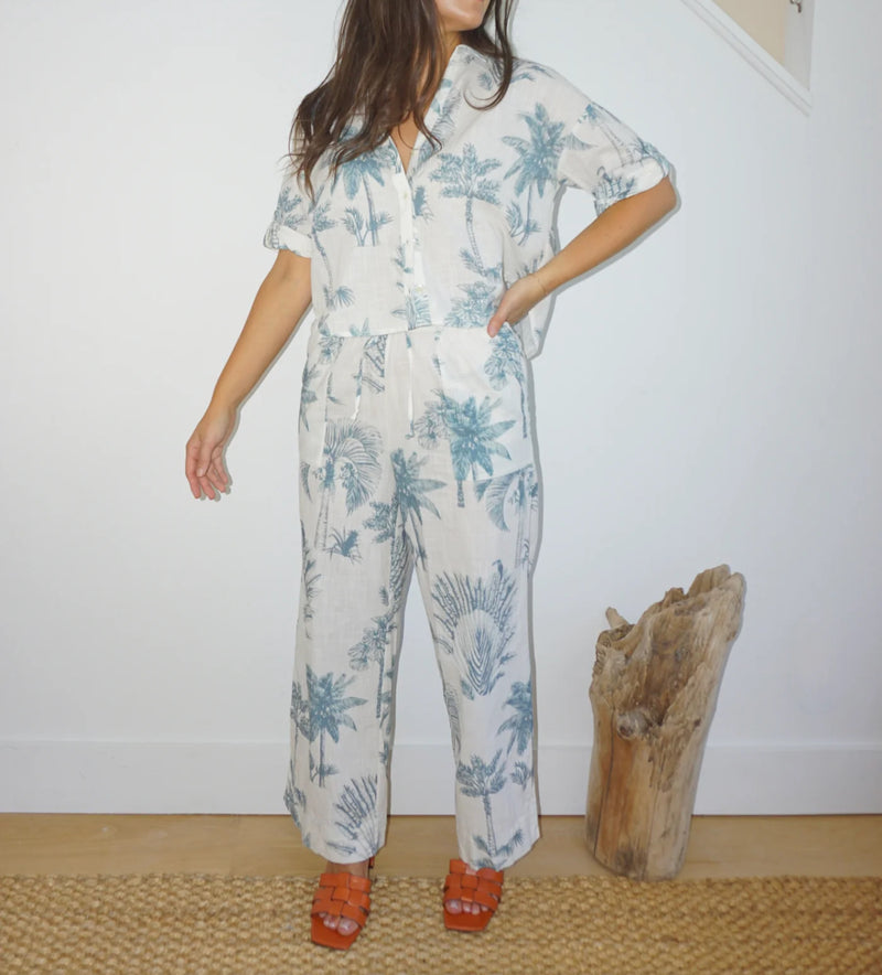 NIBI MTK Cali Cropped Shirt - Faded Teal Palms