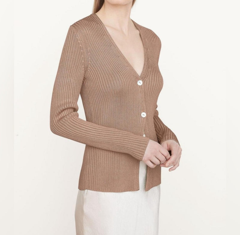Vince Ribbed Button Cardigan - Chestnut