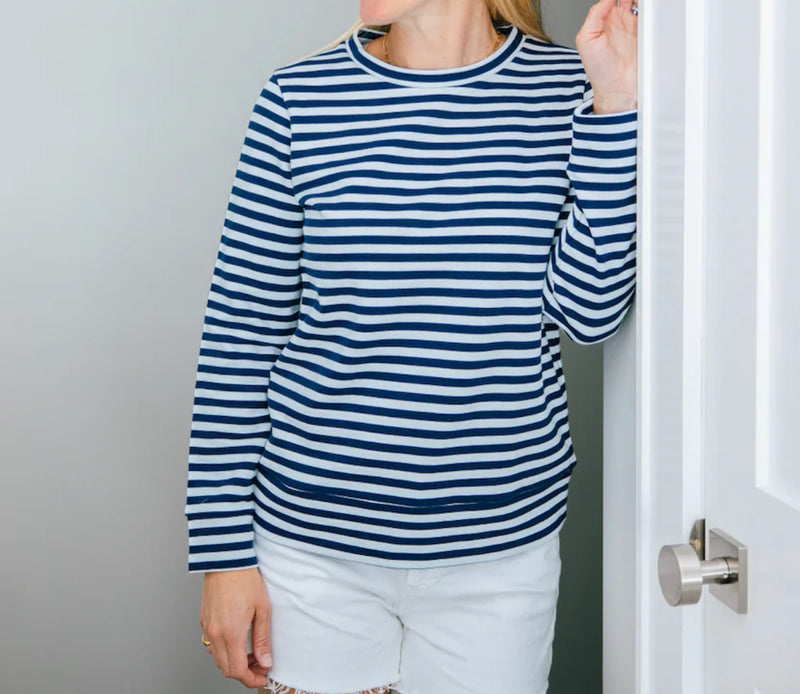 Sail to Sable Stripe Long Sleeve Sweatshirt - Navy/White