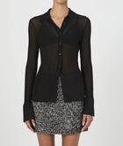 French Connection Lurex Mix Collared Top - Black
