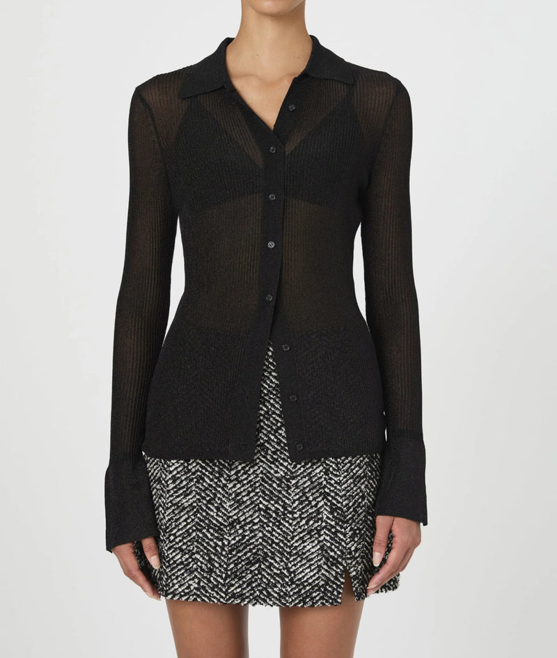 French Connection Lurex Mix Collared Top - Black