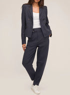 Marissa Webb Noel Double Breasted Navy Pinstripe Shirt Blazer