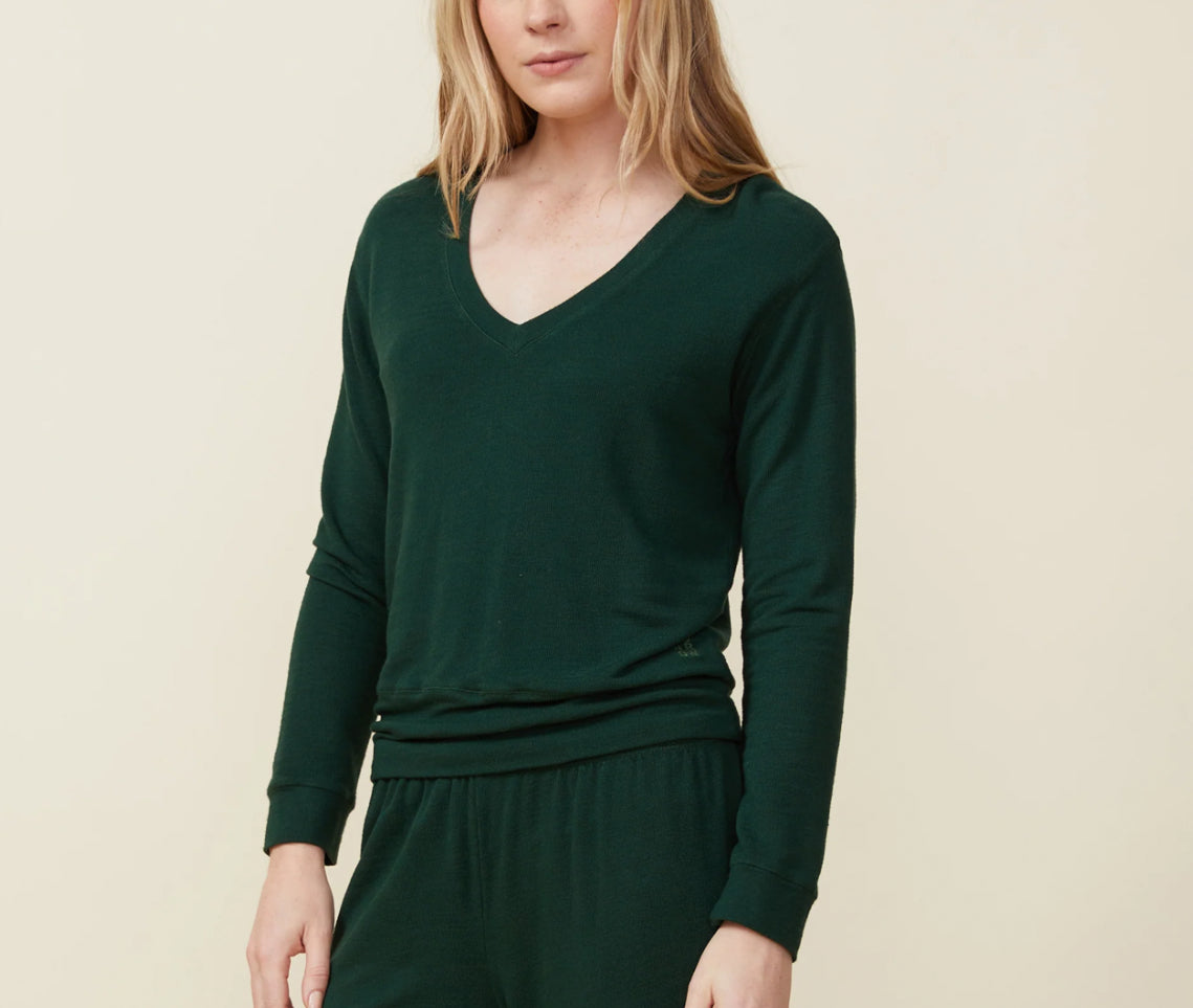 Monrow Supersoft Long Sleeve V Neck - Evergreen