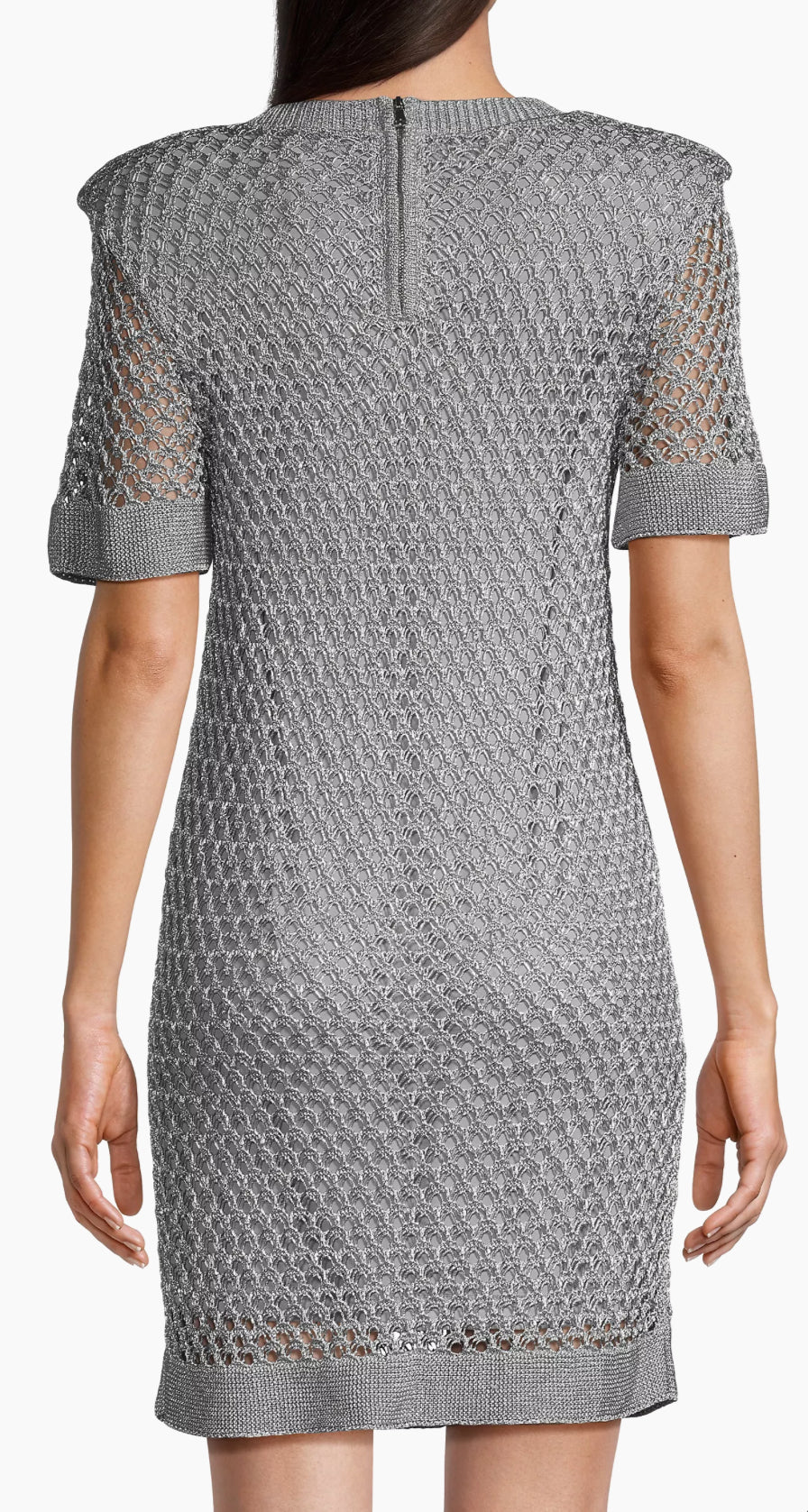 Milly Sinclair Metallic Crochet Short-Sleeve Mini Dress - Silver