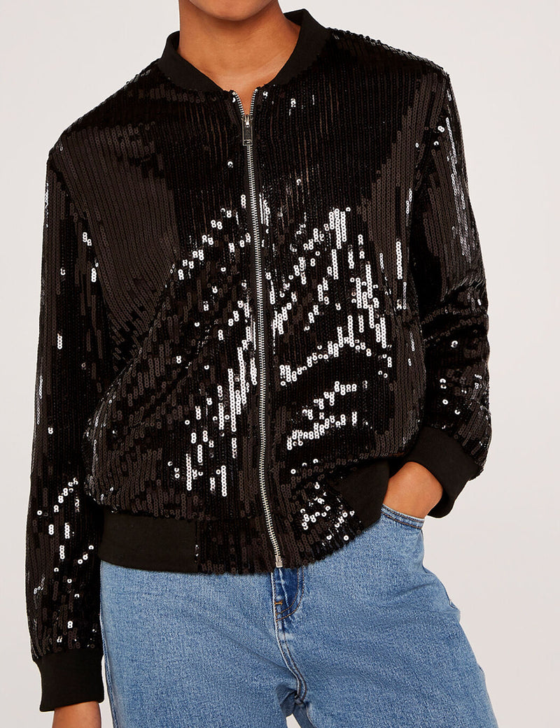 APRICOT Sequin Bomber Jacket - Black