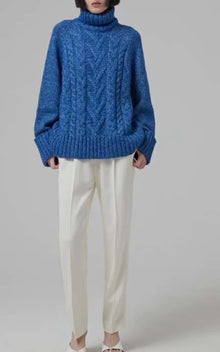 GANNI Chunky Cable Oversized Highneck Pullover - Nautical Blue