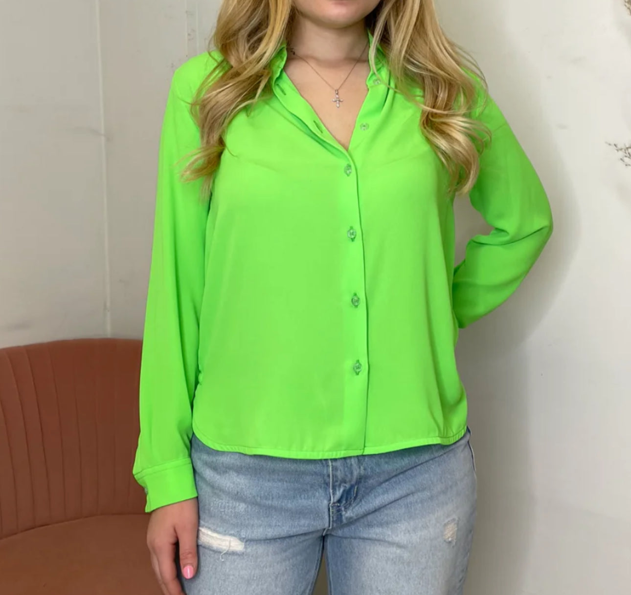 Vilagallo Isabella Button Up Shirt - Lime Green