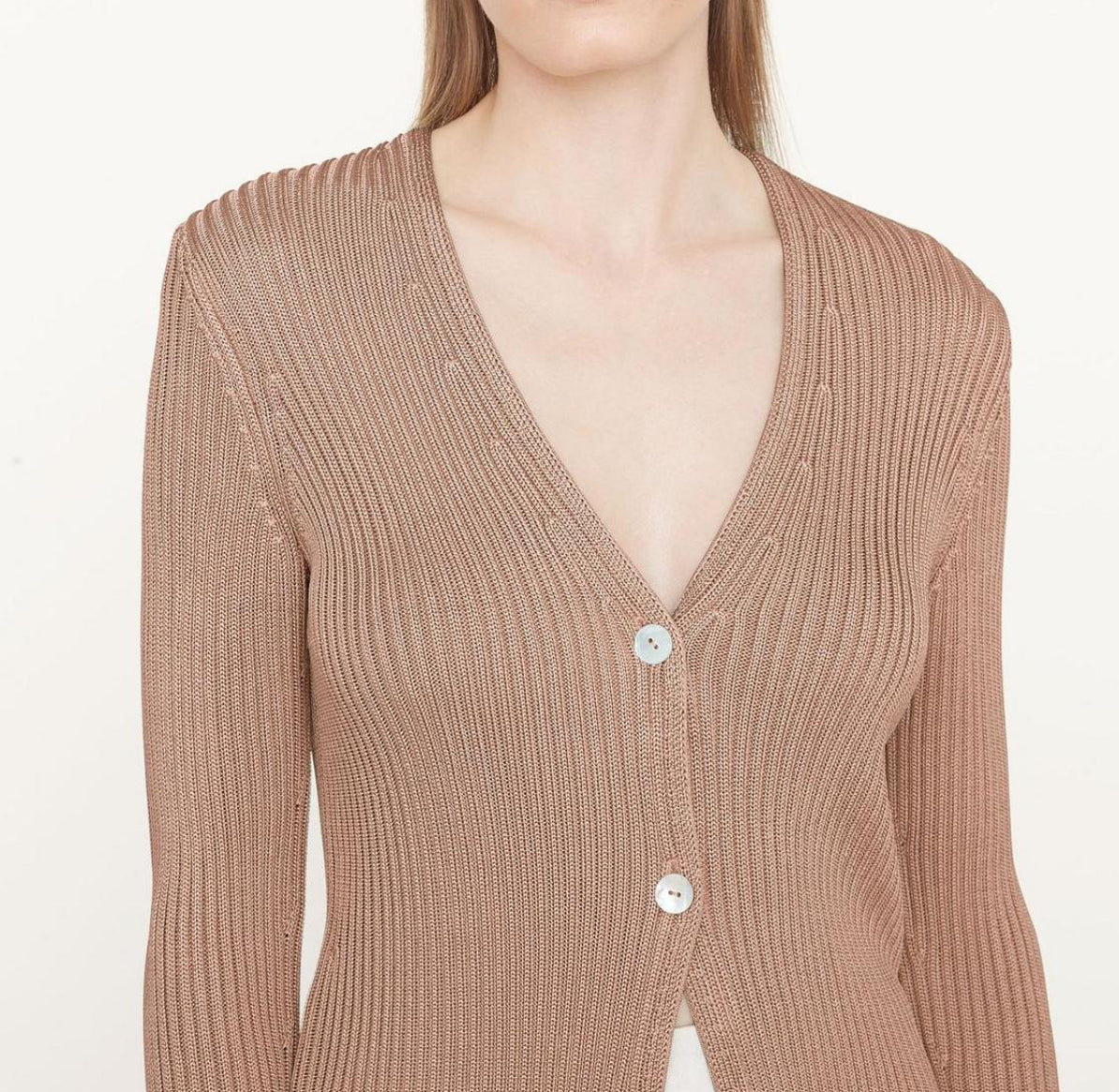 Vince Ribbed Button Cardigan - Chestnut