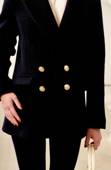 LA COVETURE by Le Stripe Raffaella Reefer Coat Jacket - Navy