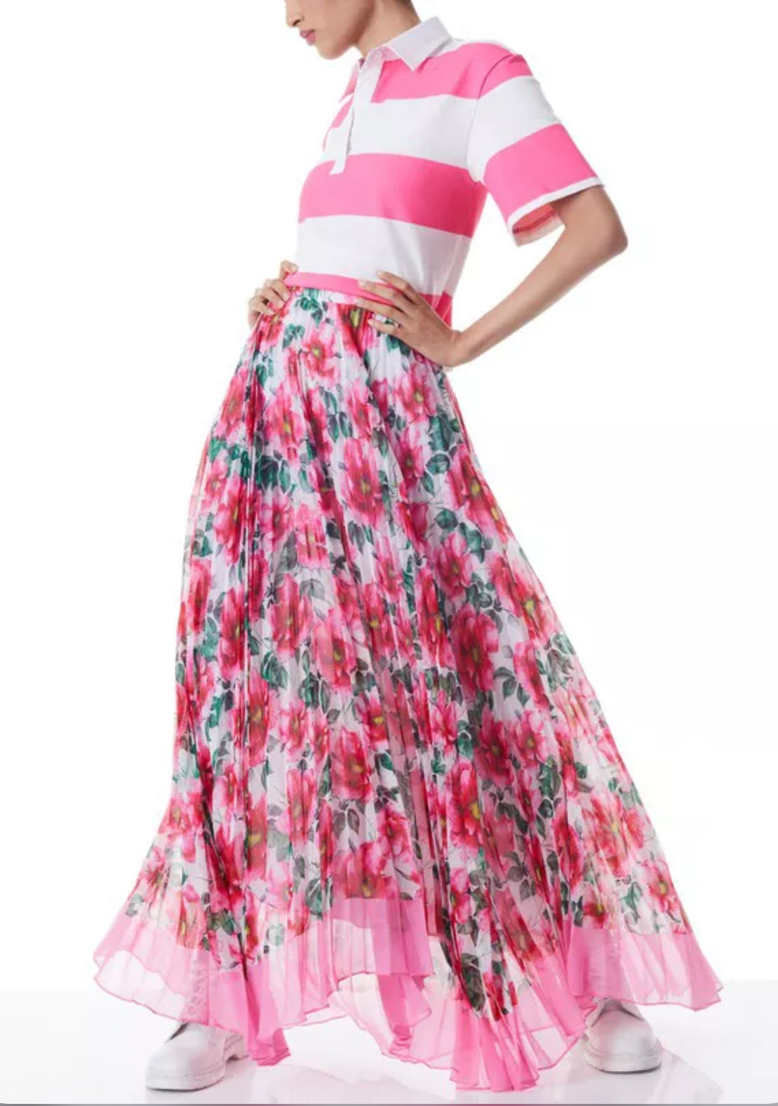 alice + olivia Katz Sunburst Pleated Maxi Skirt - High Tea Floral