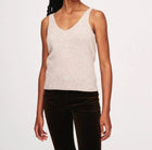 White + Warren Black Ribbed V Neck Cashmere Tank - Sandwisp Heather