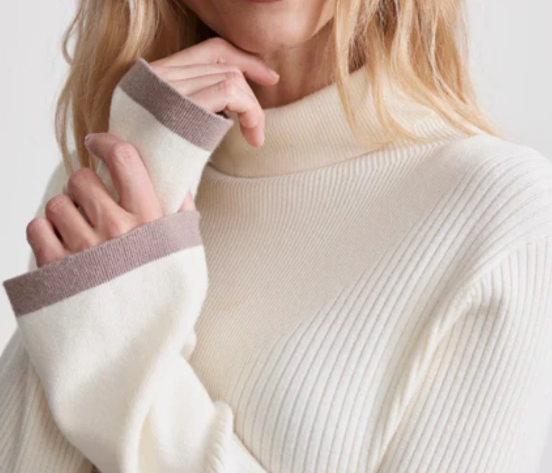 Varley Ravena Rib Knit High Neck Top - Egret