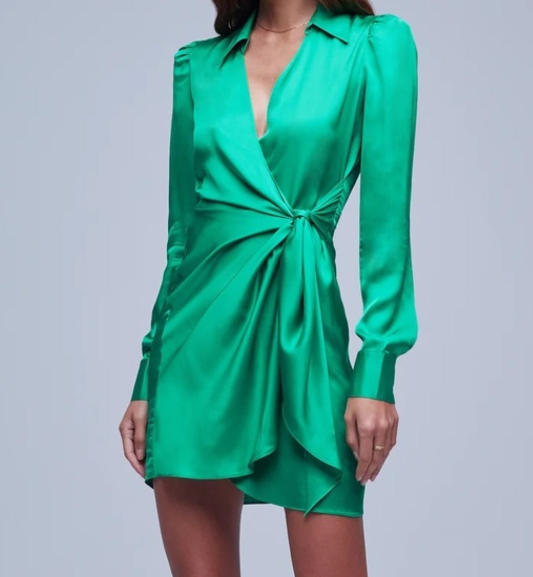 L'Agence Amani Wrap Mini Dress - Grassgreen