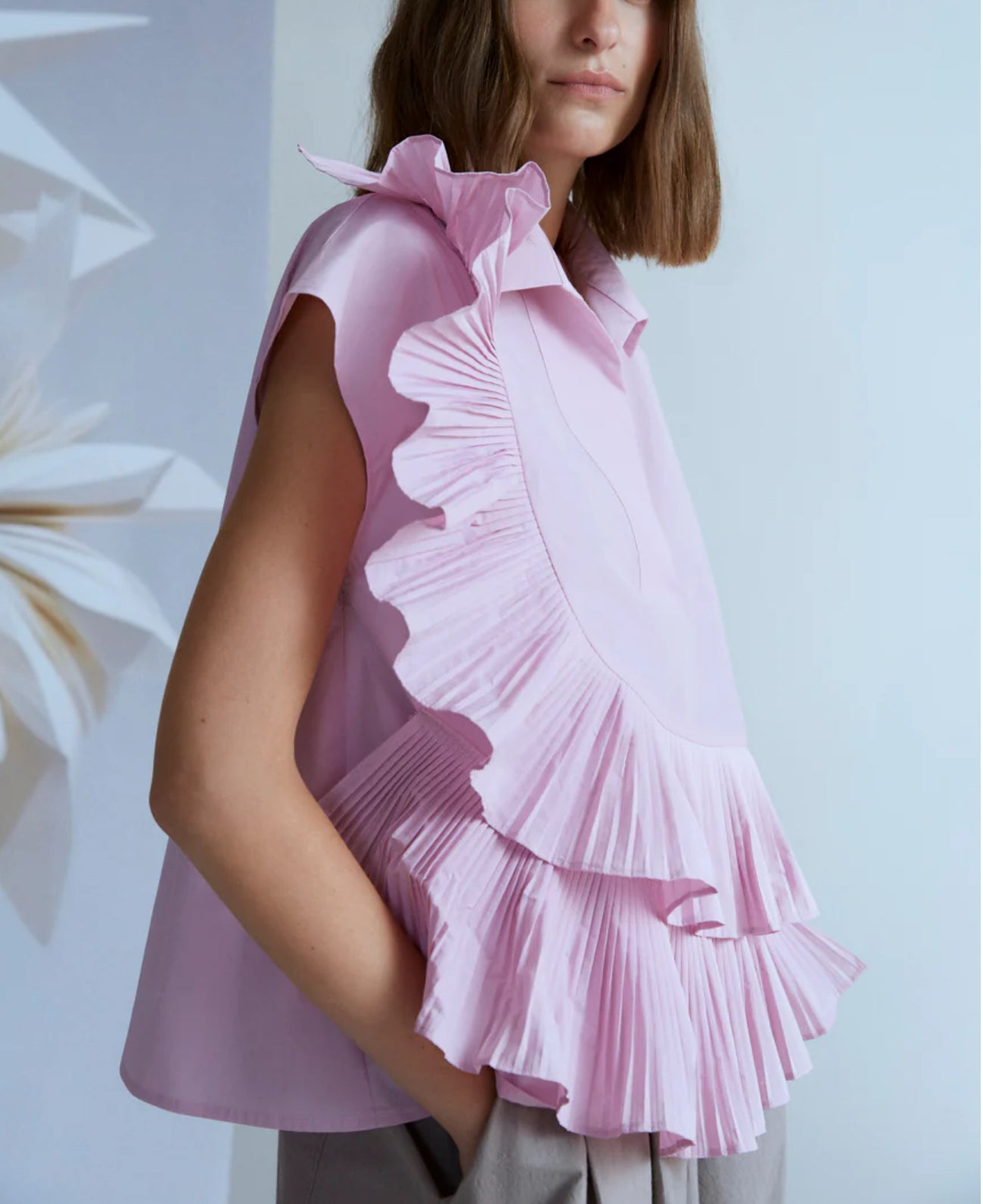 Psophía Taffeta Sculpted Ruffle Top - Lilac