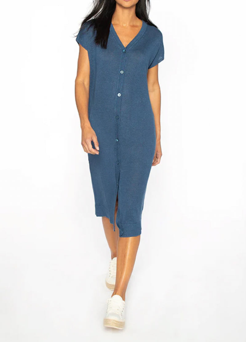 Kinross Button Front Linen Dress - Marine