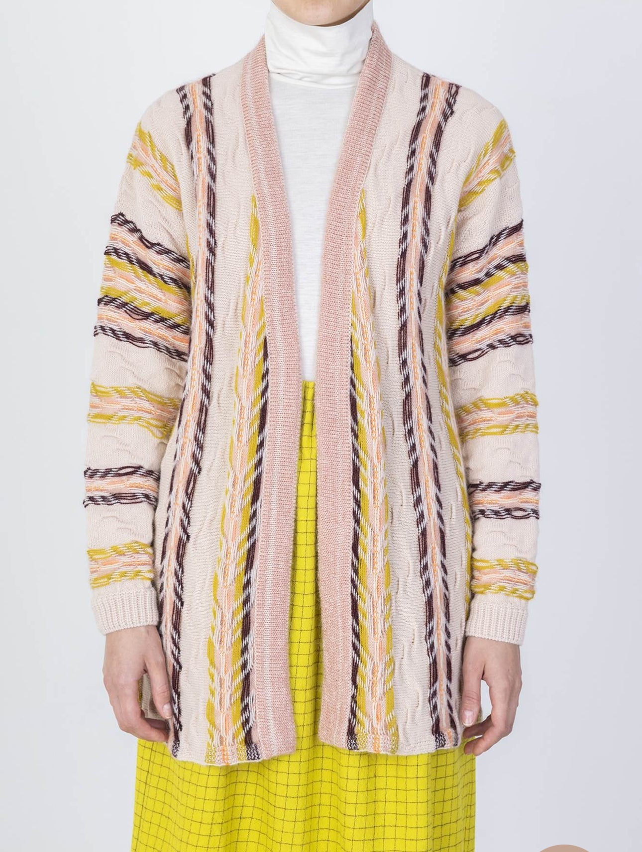 ALYSI Stripes & Jacquard Cardigan- Plaster