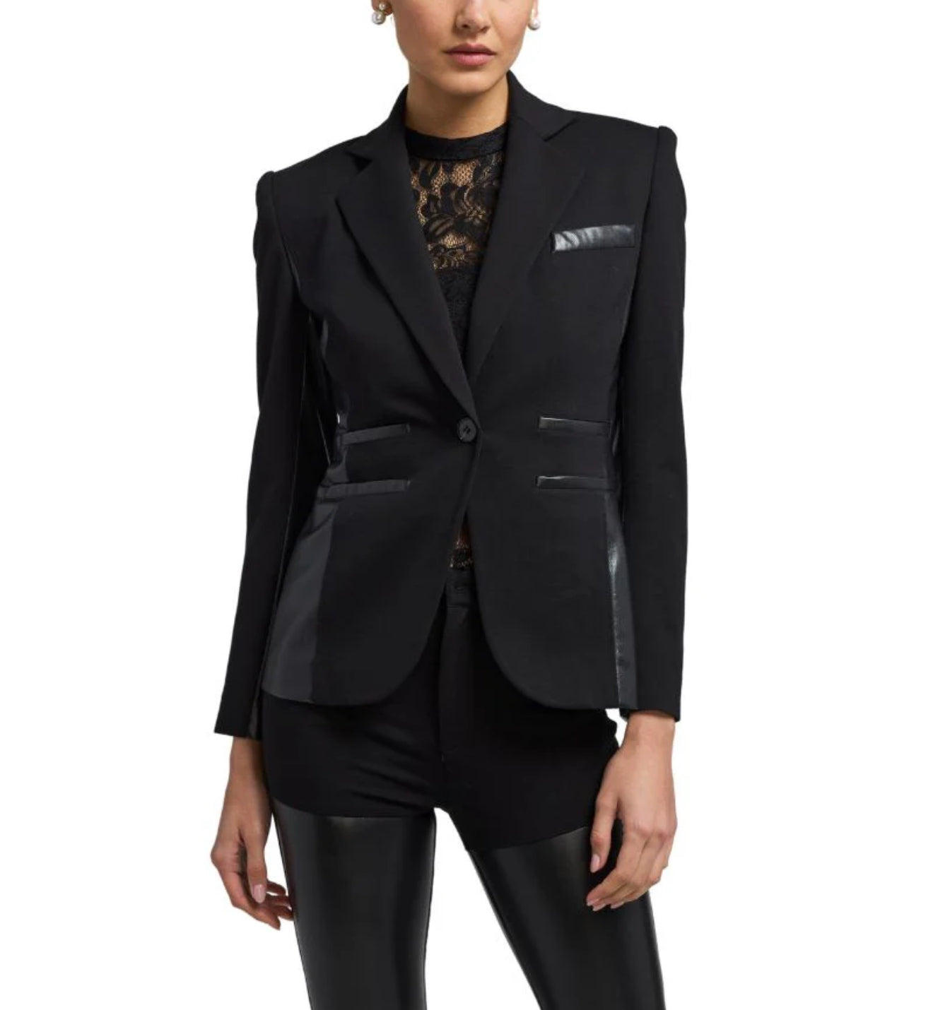 Generation Love Gayle Vegan Leather Combo Blazer - Black