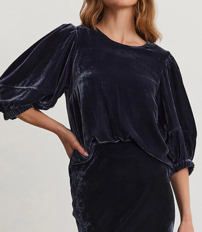 Velvet by Graham & Spencer Nancy Silk Velvet Top - Navy
