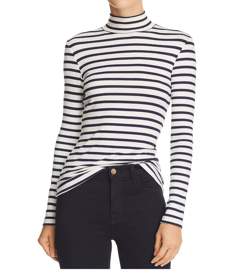 Frame '70s Striped Rib-Knit Turtleneck Tee