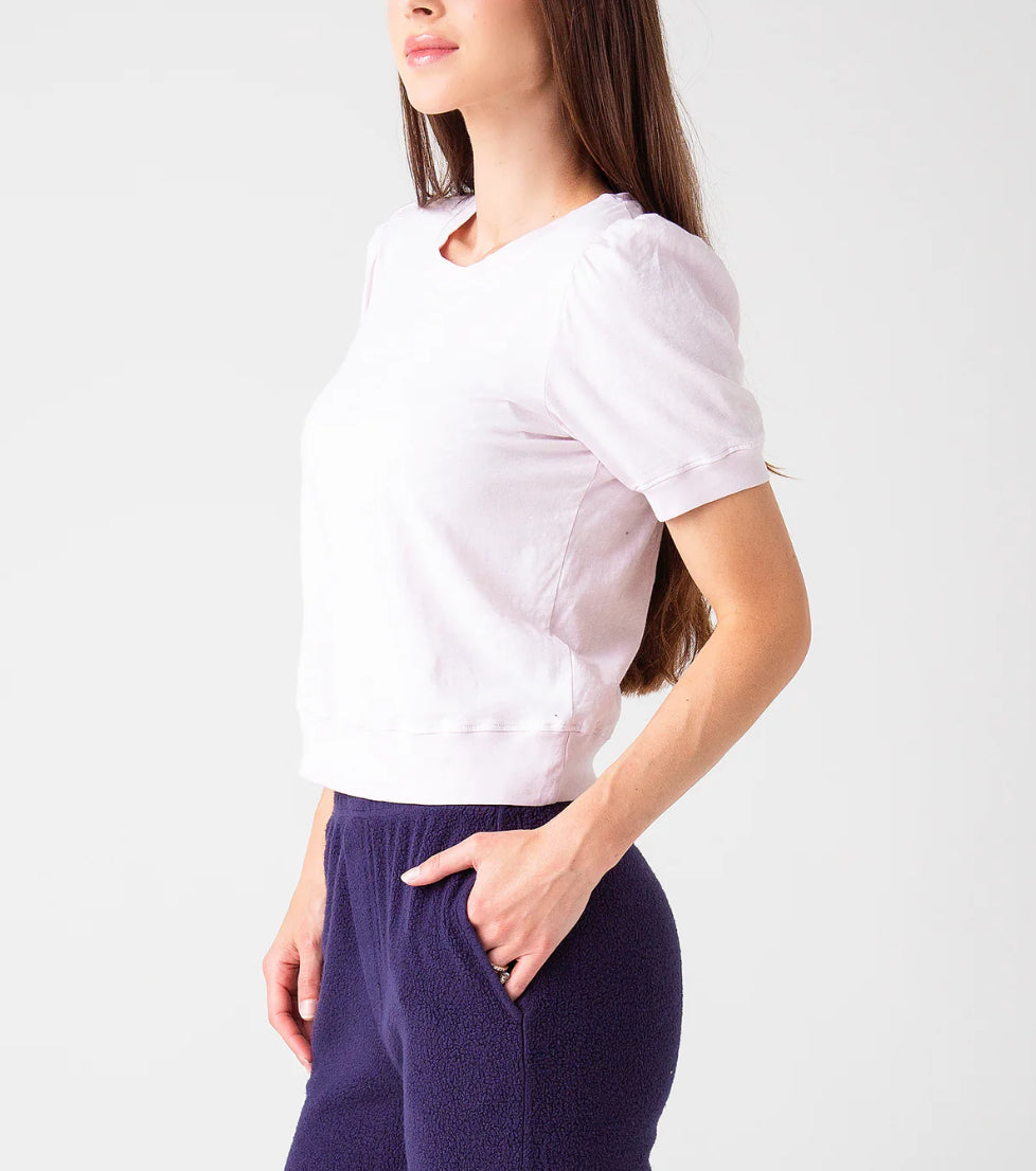 Sundry Puff Sleeve Banded Tee - Pink