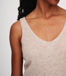 White + Warren Black Ribbed V Neck Cashmere Tank - Sandwisp Heather