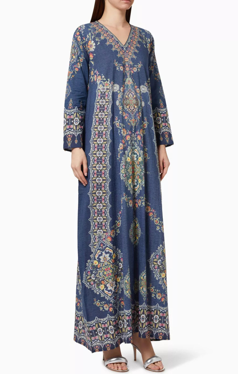 Rajdeep Ranawat Bahar Jalabiya Silk Dress - Ink Blue