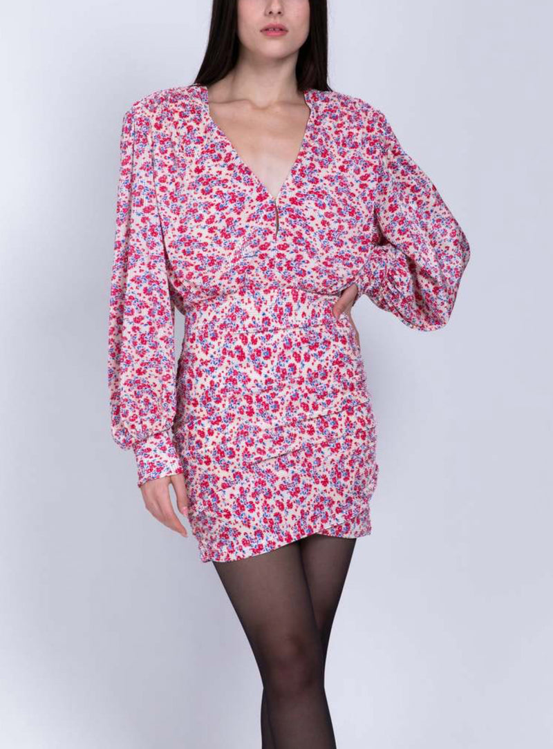 Sabina Musayev Capella Puff Sleeve Dress - Red Floral Multi